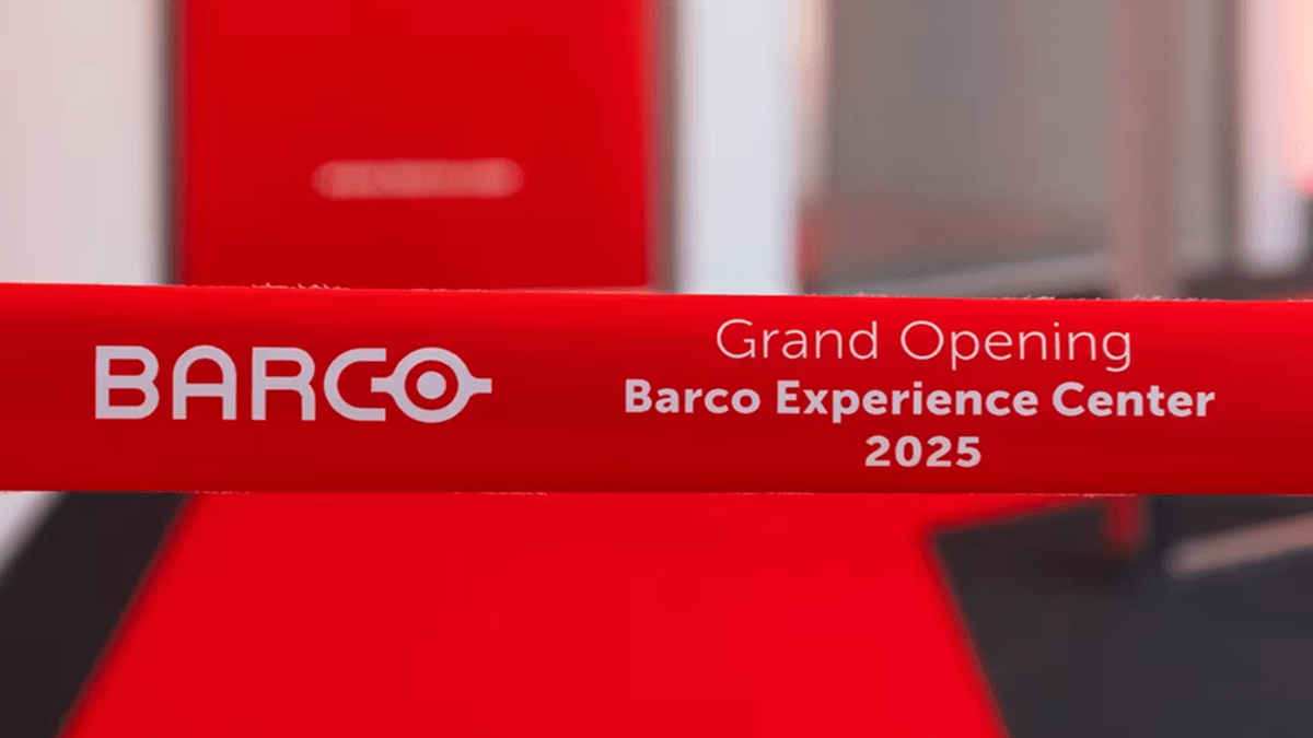Barco Experience Center’s opening ribbon in red