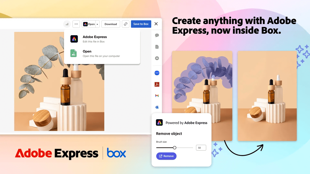 The integration of Adobe Express and Box delivers a seamless solution for enterprise users to create, edit, and manage digital media directly within Box’s secure platform.