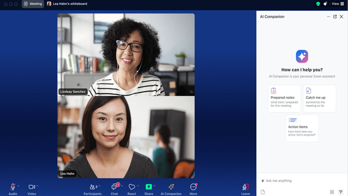 Ask AI Companion helps users prepare for meetings in Zoom Workplace by gathering, synthesizing, and sharing information.