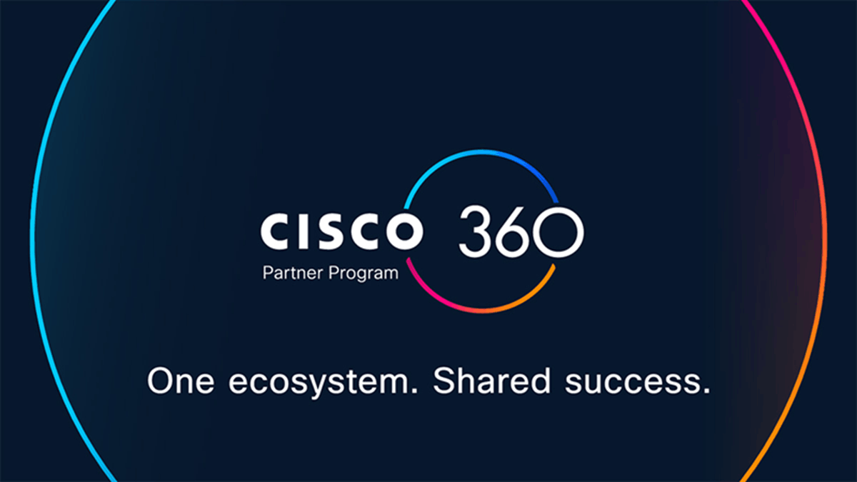 The Cisco 360 Partner Program logo above the text “One ecosystem. Shared success.” with a dark blue background