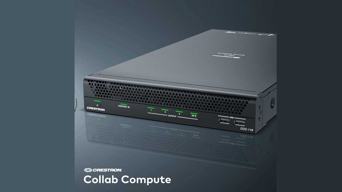 Crestron’s Collab Compute featured over a gray background