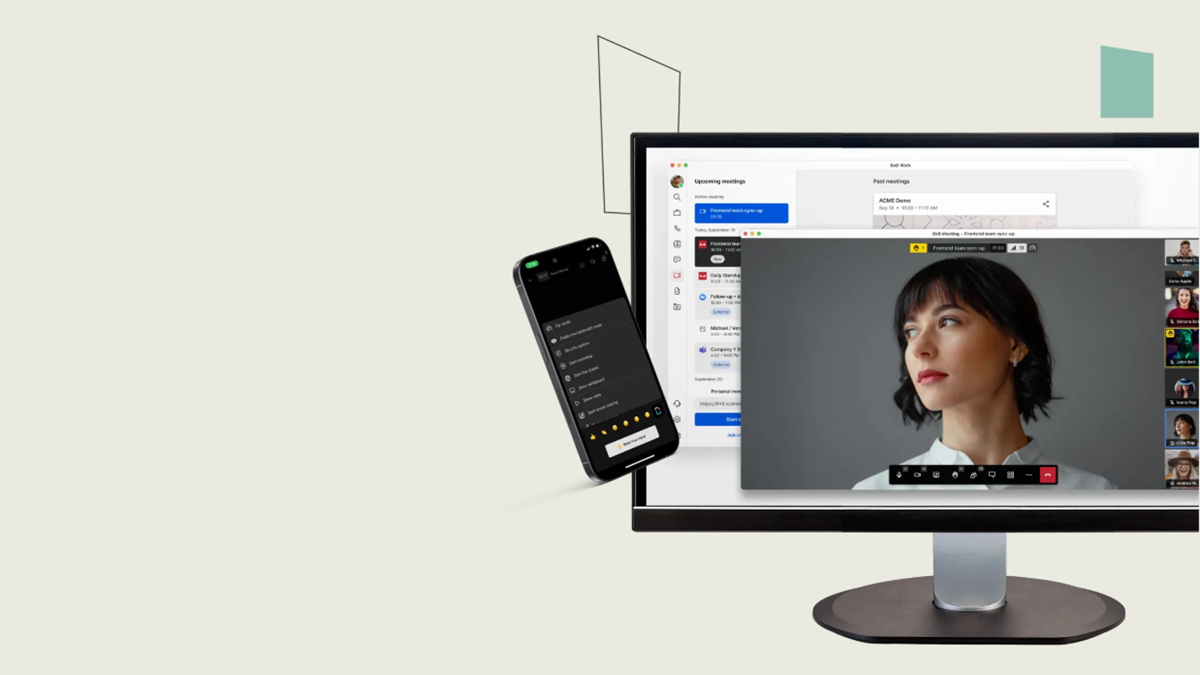 8x8 collaboration interface displayed across desktop and mobile devices, highlighting unified communications and team connectivity