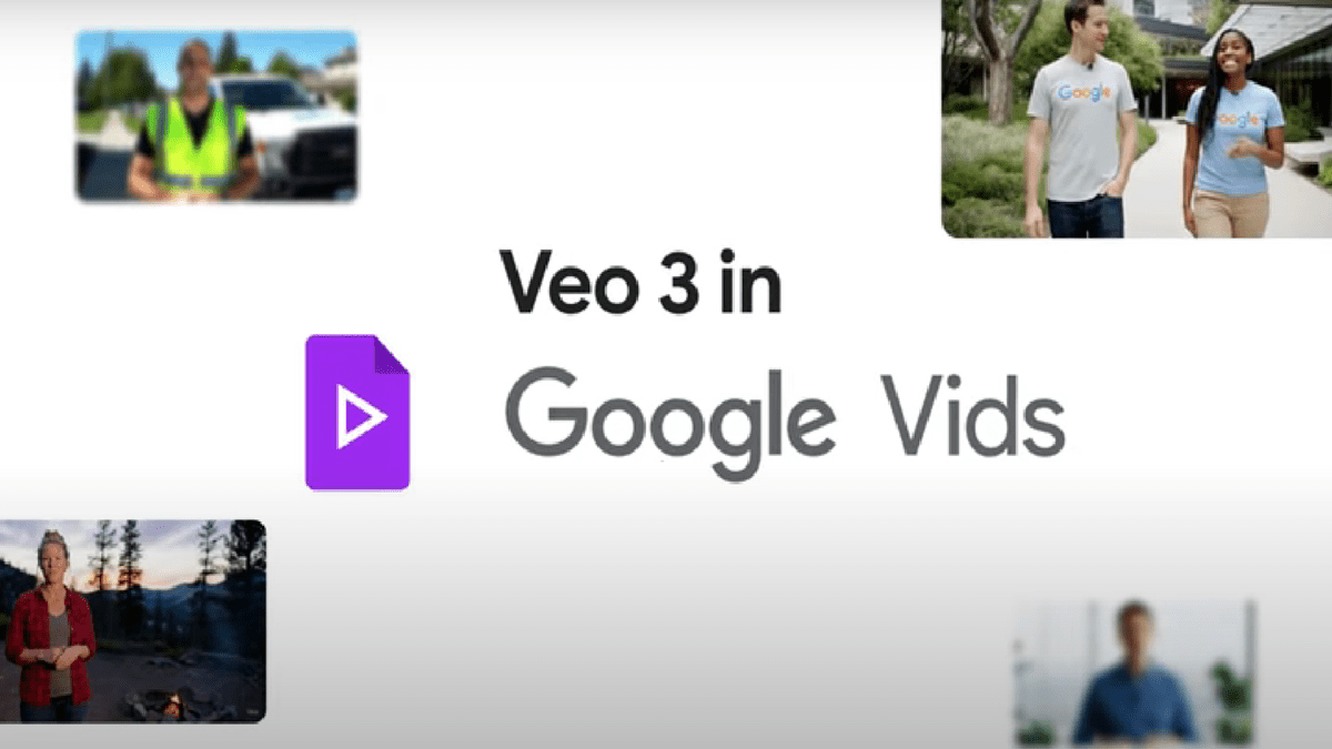 Thumbnails of videos in a collage, featuring the ‘Veo 3 in Google Vids’ text