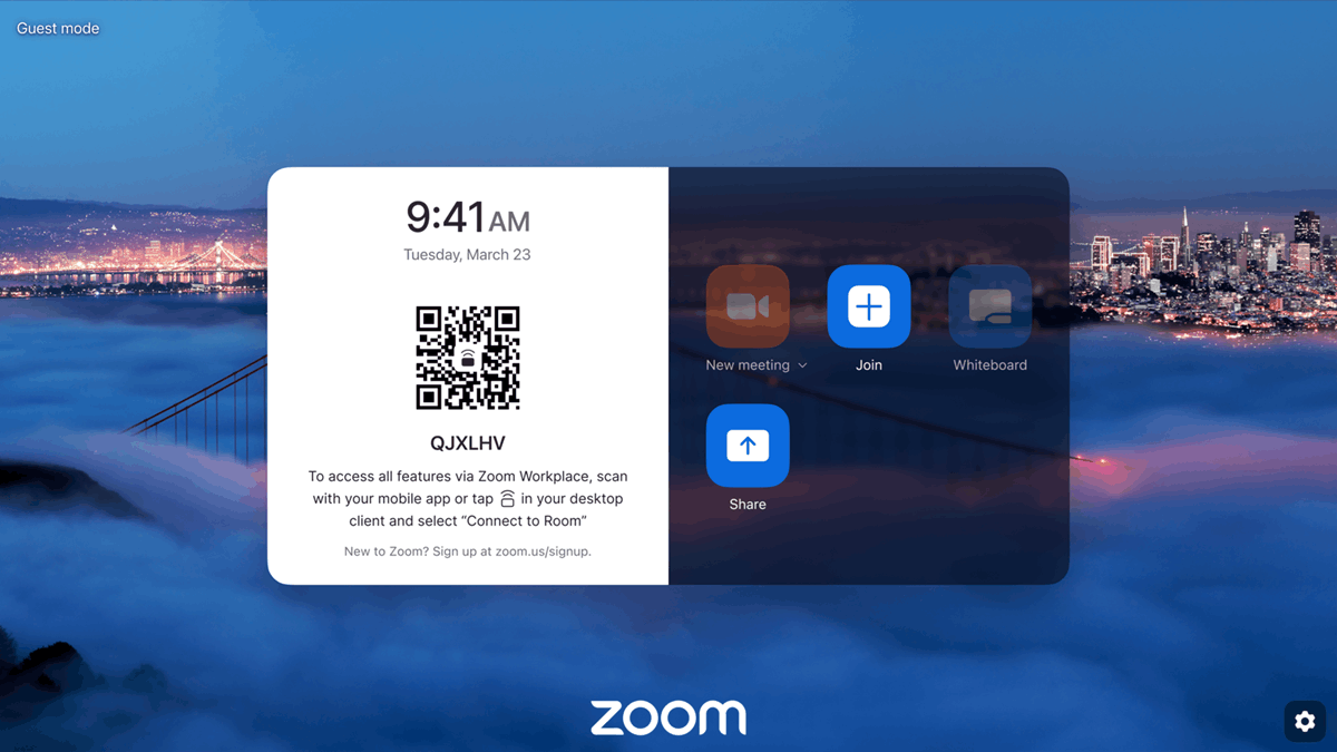 Bring Your Own Zoom guest mode interface enabling users to securely access personalized Zoom Rooms experiences in shared and co-working spaces