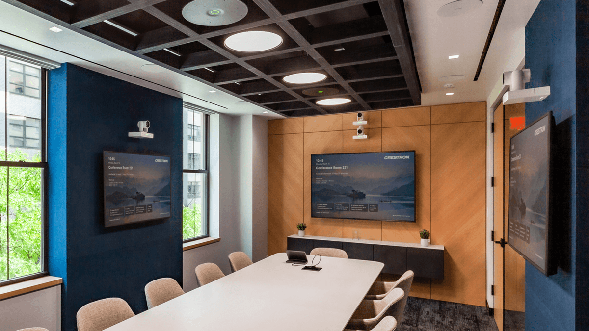 The commercial spaces within the Crestron Experience Center in New York highlight the versatility of Crestron’s technology across various settings.