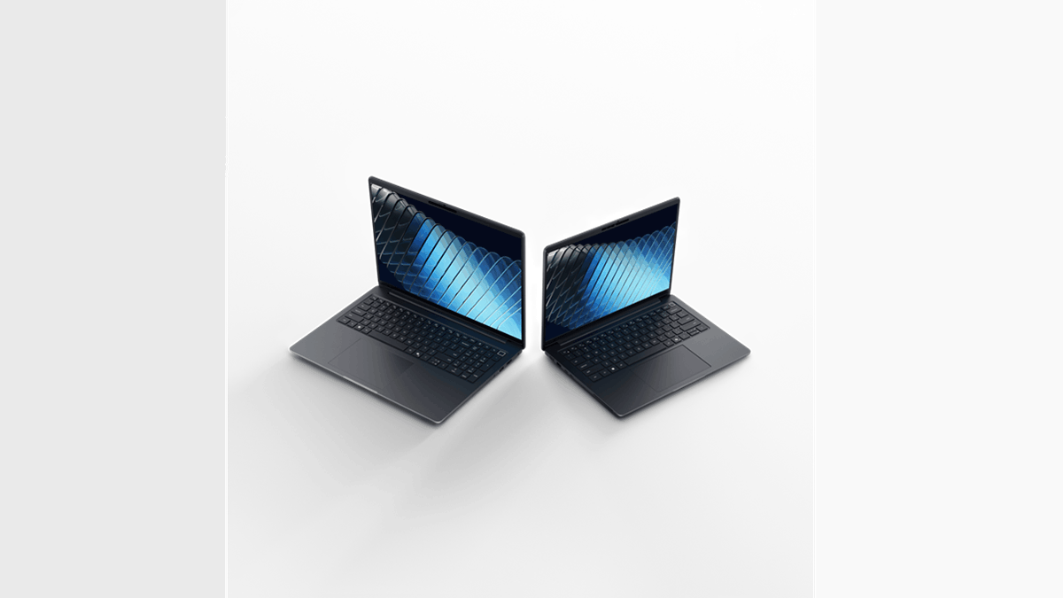 Two Dell Pro 5 laptops displayed with slim bezel design