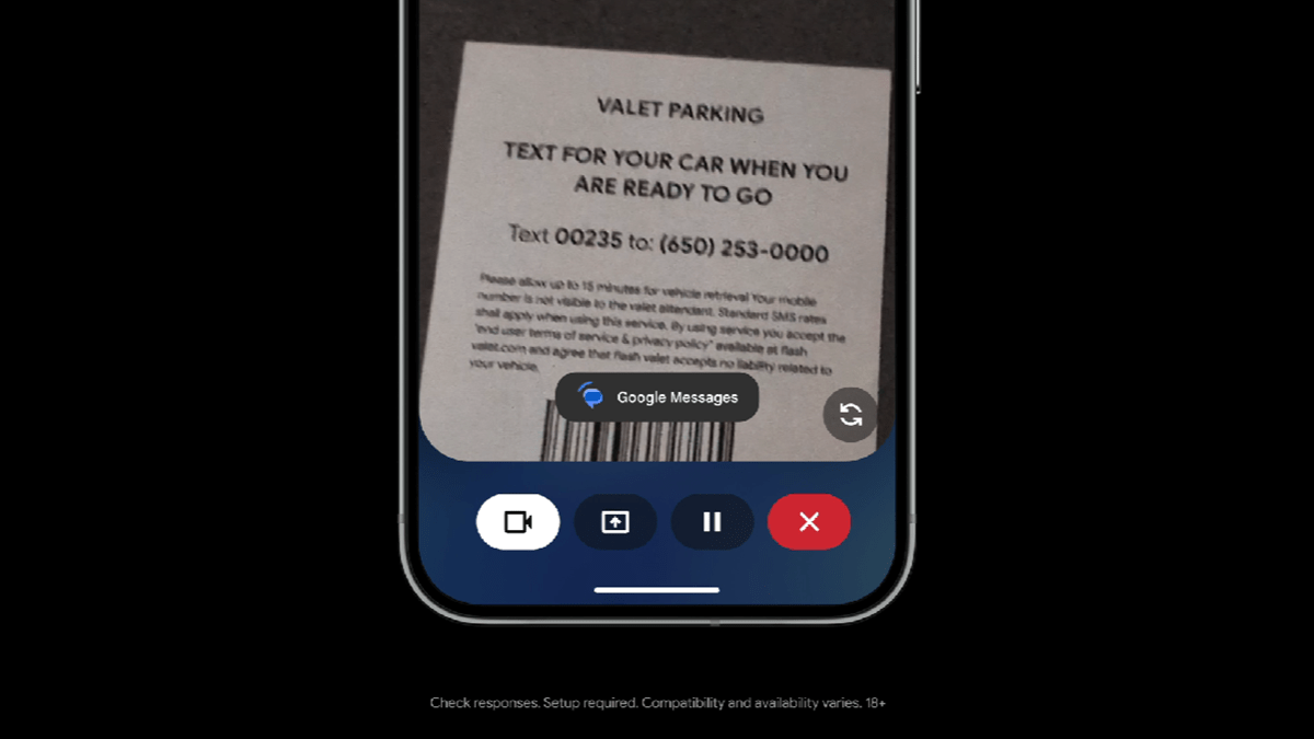 A smartphone screen showing Gemini Live with Google Messages integration