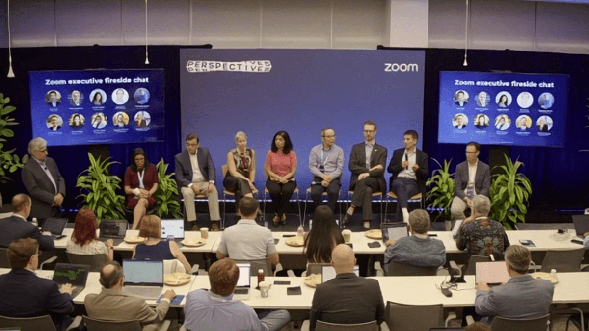 Zoom executives discuss strategy during a fireside chat at Zoom Perspectives 2025 event
