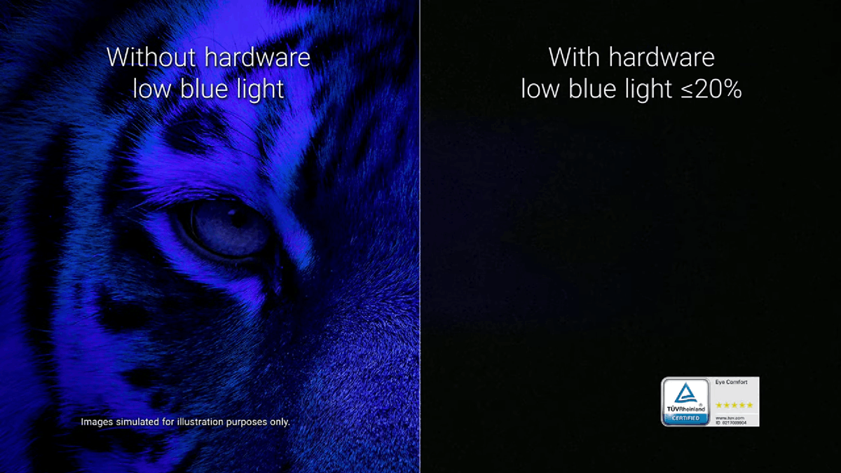 Dell’s simulated image of a tiger’s face to highlight the difference between monitors with and without hardware low blue light