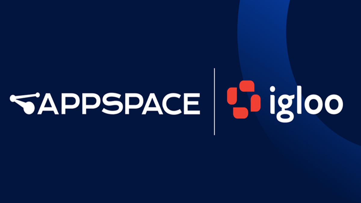Appspace and Igloo’s logos over a dark blue background