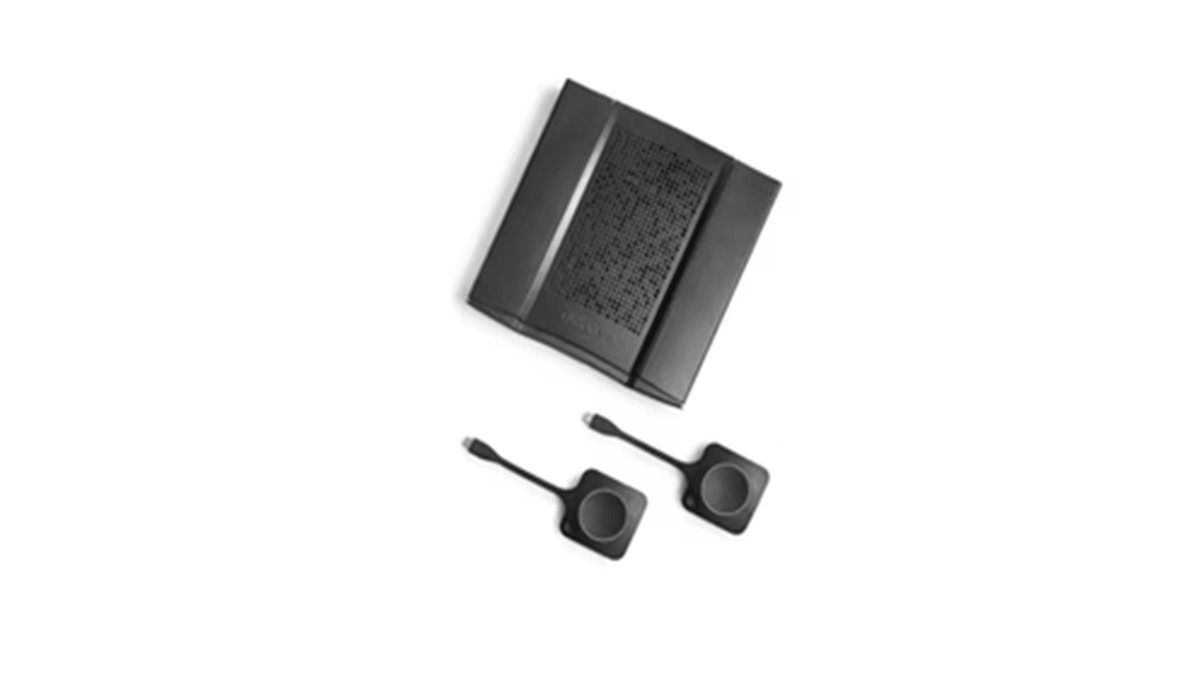 ClickShare CX-50 base unit with two wireless ClickShare Buttons