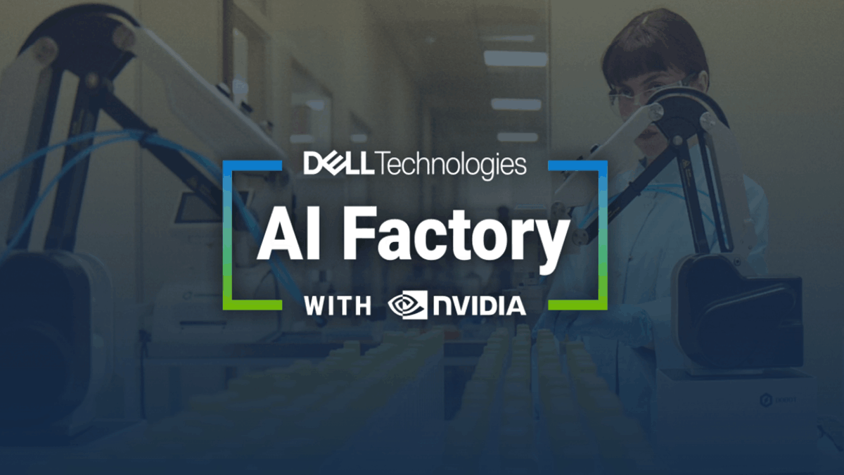 Dell AI Factory with NVIDIA branding over a laboratory automation setting