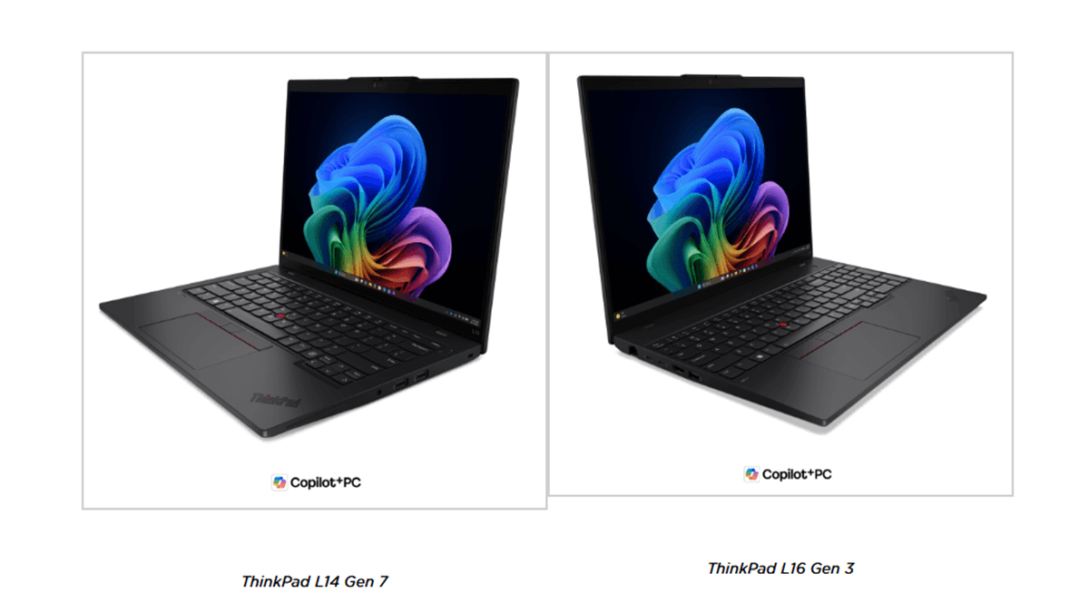 Lenovo ThinkPad L14 Gen 7 and L16 Gen 3 business laptops shown in angled product views