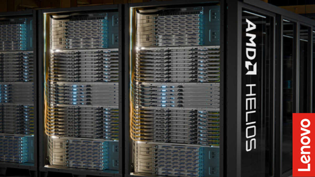 AMD Helios rack-scale AI infrastructure inside Lenovo data center racks