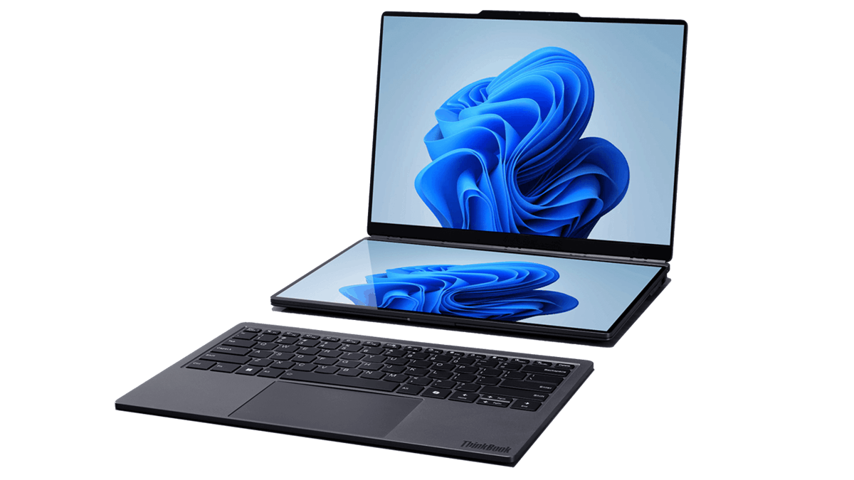 Lenovo ThinkBook Modular AI PC concept featuring dual-screen configuration with detachable keyboard and modular design