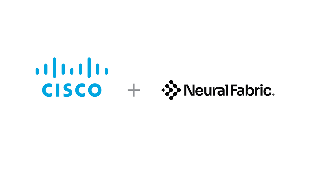 Cisco and NeuralFabric’s logos on a white background