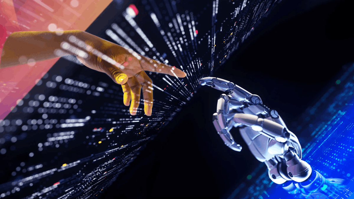 The AI-powered digital twin concept illustrating human and machine collaboration in optimizing data center infrastructure and energy efficiency