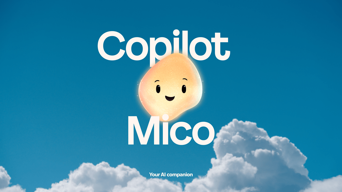 The text “Copilot Mico” over a blue sky with clouds background