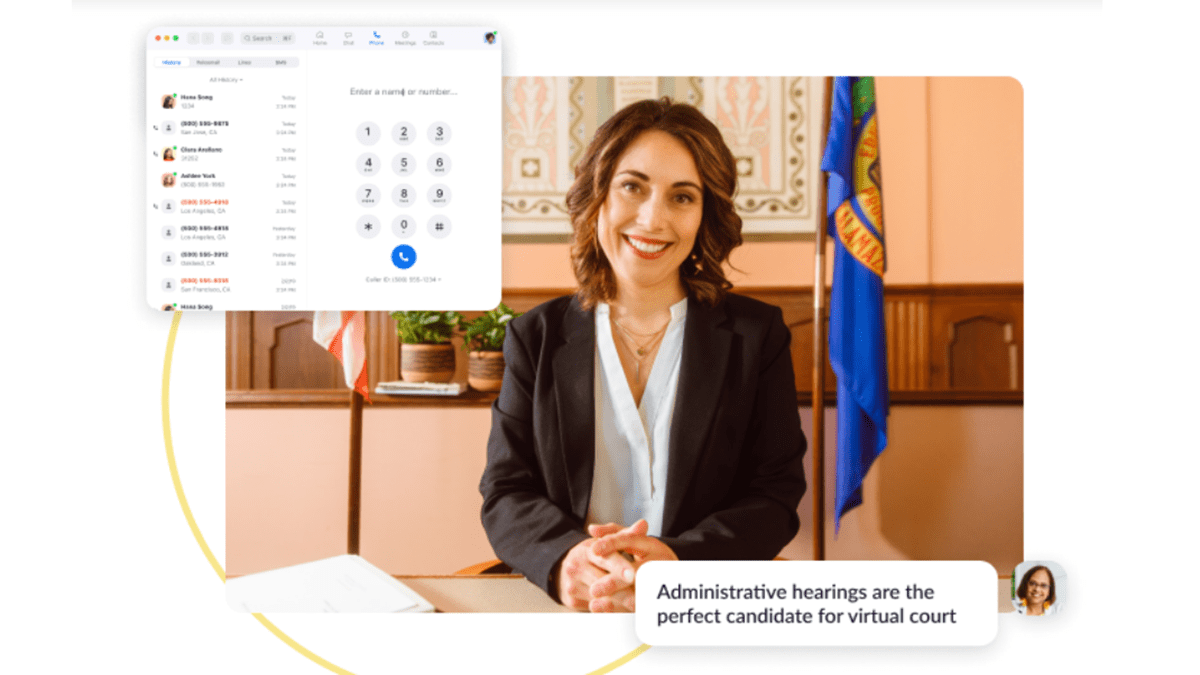 A government employee in a Zoom call via Zoom for Government for secure communications