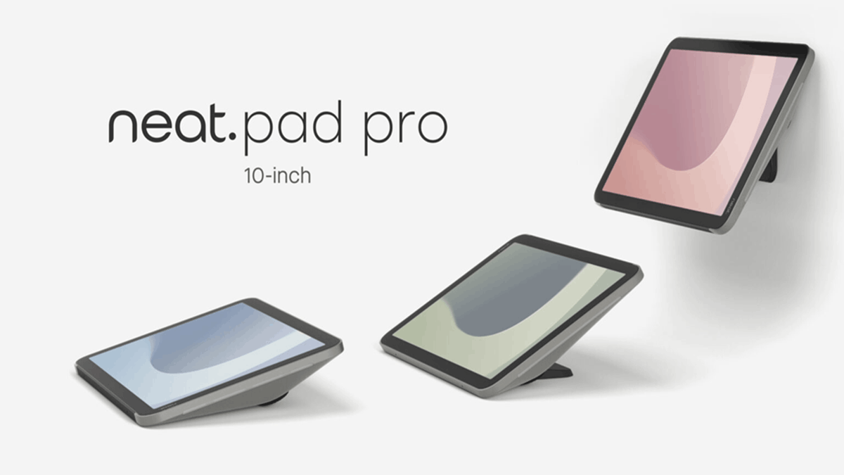 Three Neat Pad Pro devices displayed on a white background, featuring their 10-inch design
