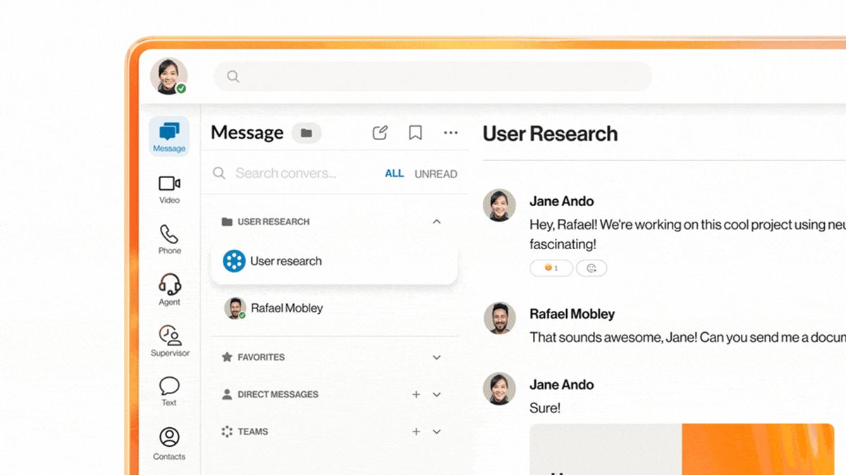 The addition of RingCX features in the RingCentral app enables access to team messaging channels, where agents can quickly communicate with peers, request assistance, or get support.