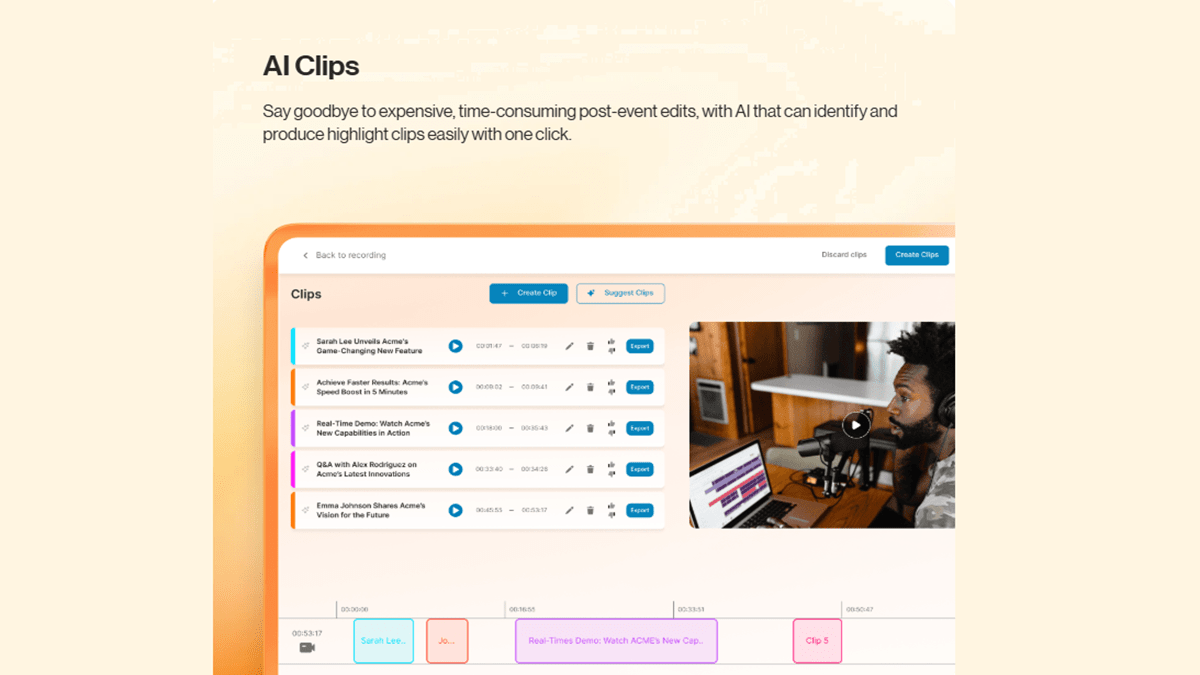 RingCentral’s AI Clips uses AI to generate highlight snippets from event recordings in seconds.