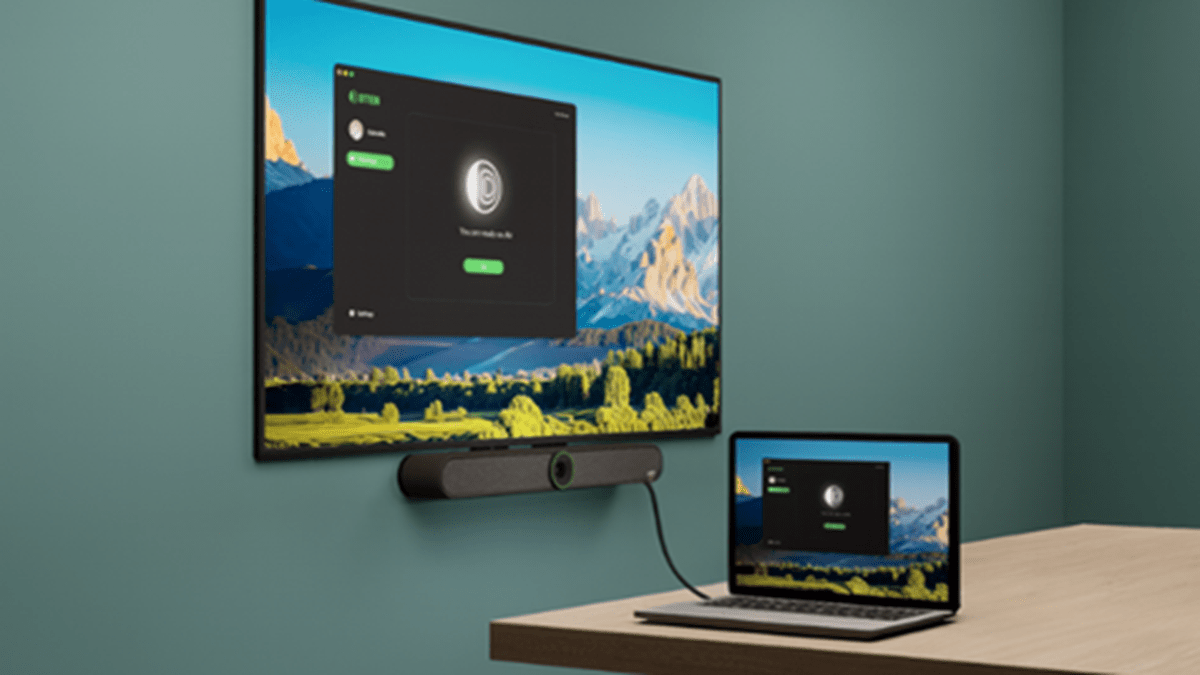 A hybrid meeting room set up featuring the DTEN Bar Connect BYOD Mode