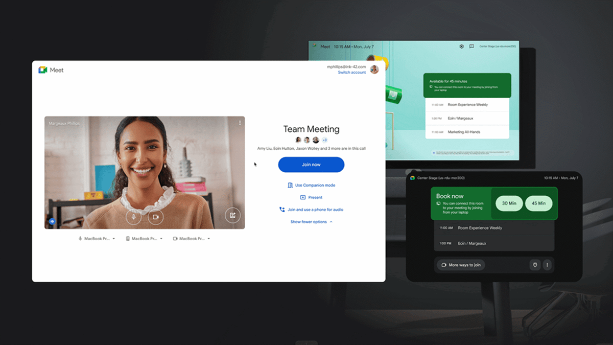 Google Meet’s interface featuring the Connect Room feature