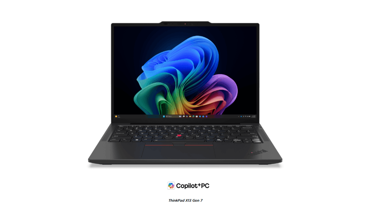 Lenovo ThinkPad X13 Gen 7 business laptop with Copilot+ PC branding displayed from the front