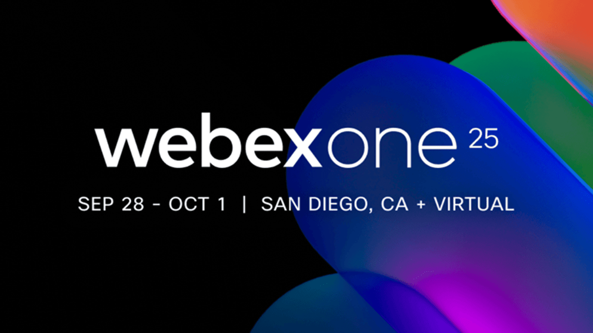 The WebexOne 2025 logo over the schedule and venue details SEP 28 - OCT 1 in San Diego, California