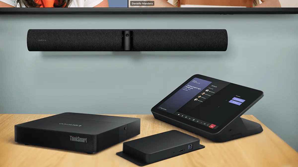 Jabra’s 180° panoramic 4K plug-and-play video solution, the Jabra PanaCast 50, Lenovo ThinkSmart Core Gen 2, and a new touchscreen controller option