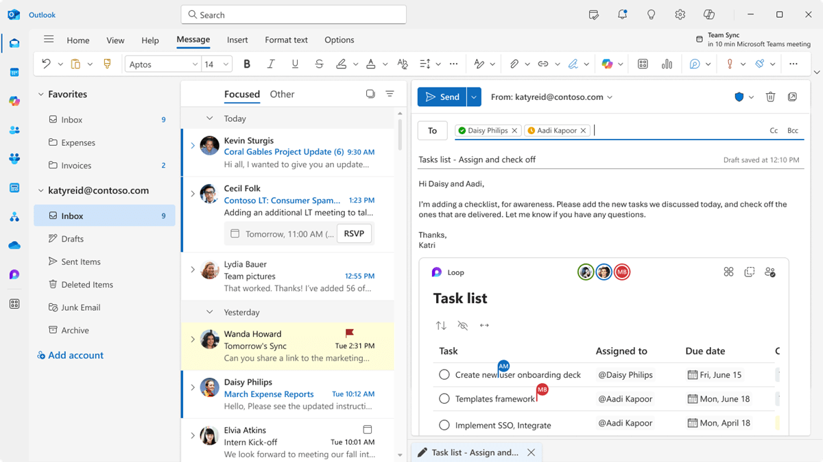 The new Outlook for Windows supports real-time collaboration with Teams and Loop for businesses looking to optimize their workflows and improve overall communication efficiency.