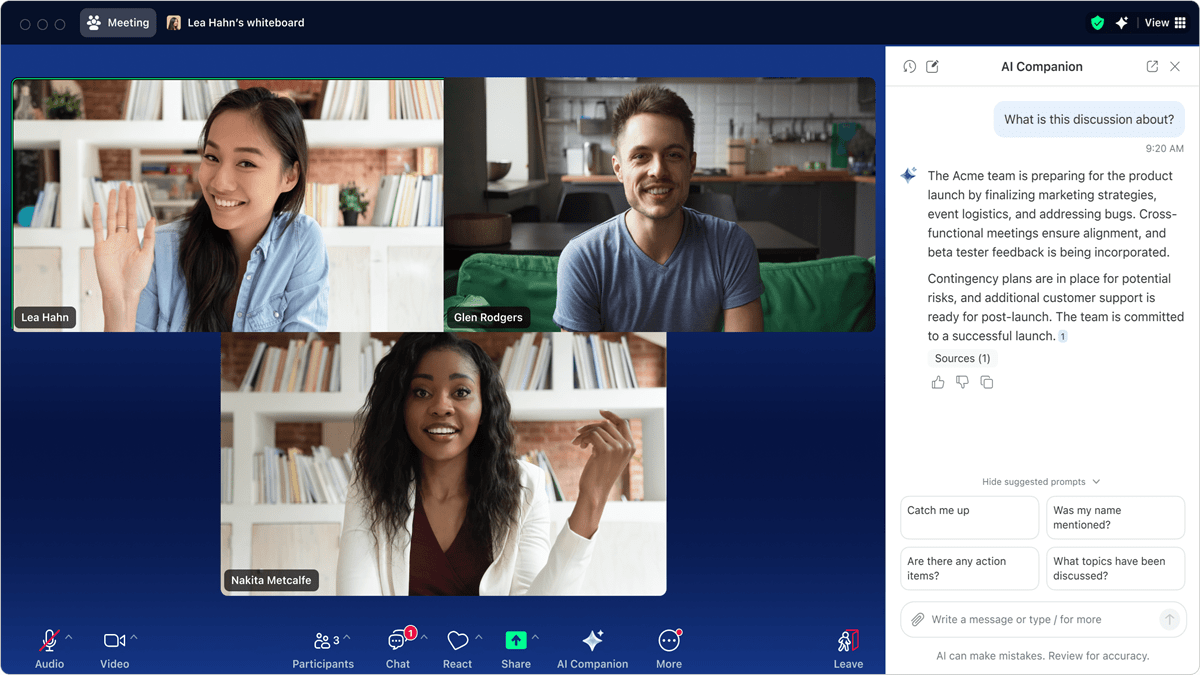 Users can ask Zoom AI Companion 2.0 questions during meetings to clarify complex terms or ensure they understand key points.