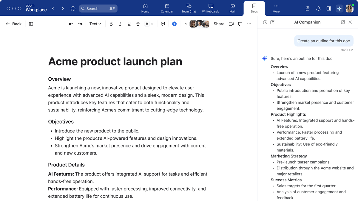 Zoom AI Companion 2.0 has the ability to assist with content creation and document management to make it easier for users to generate ideas and begin their work.