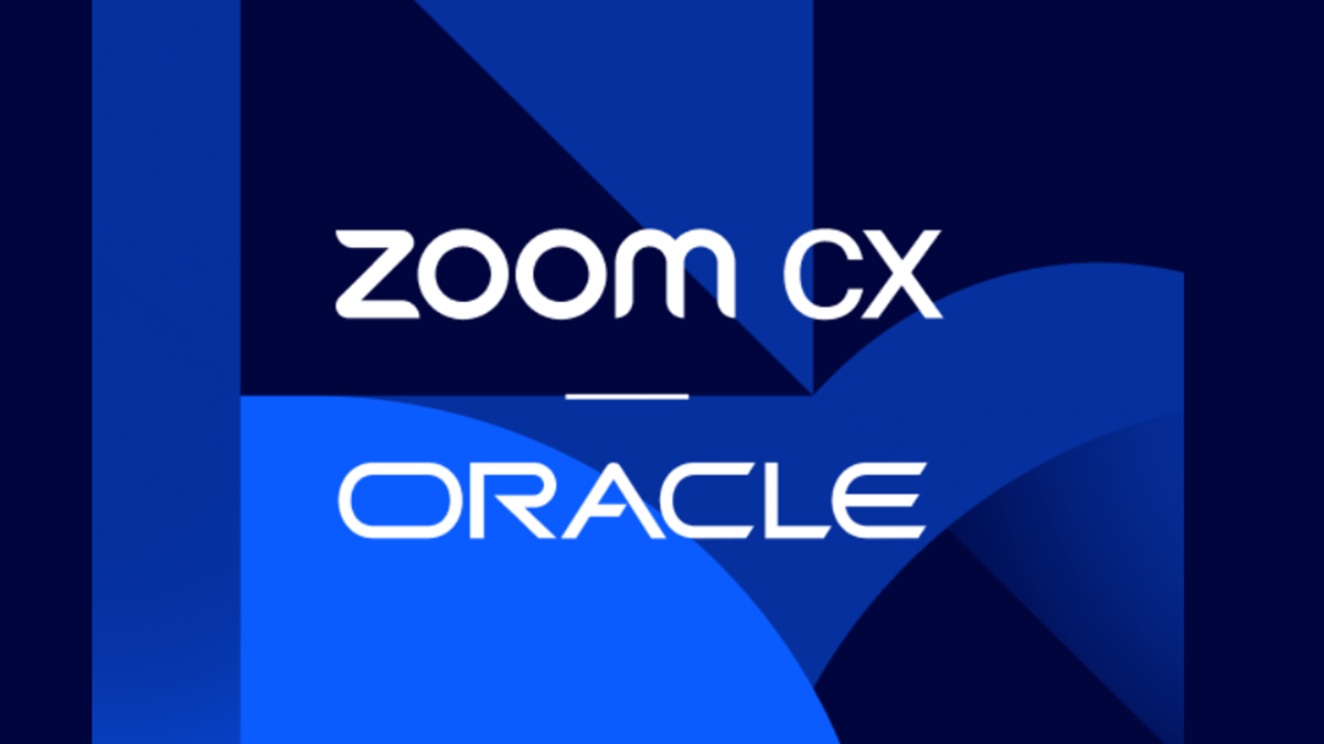 Zoom CX and Oracle’s logos on a blue abstract background