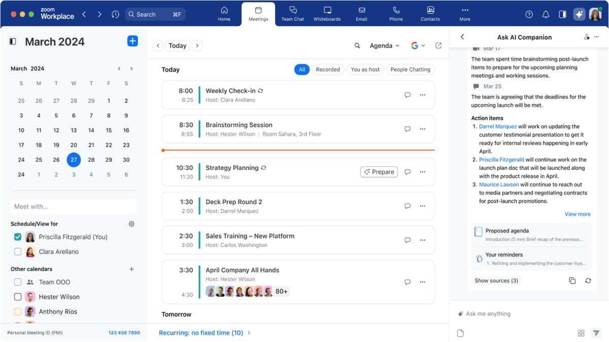 Ask AI Companion assists users in preparing for upcoming meetings.