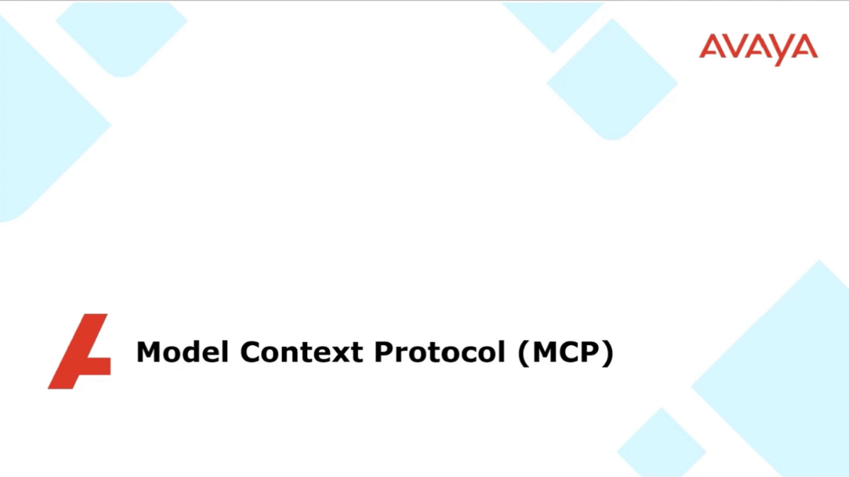 The text “Model Context Protocol (MCP)” and Avaya’s logo over a white background