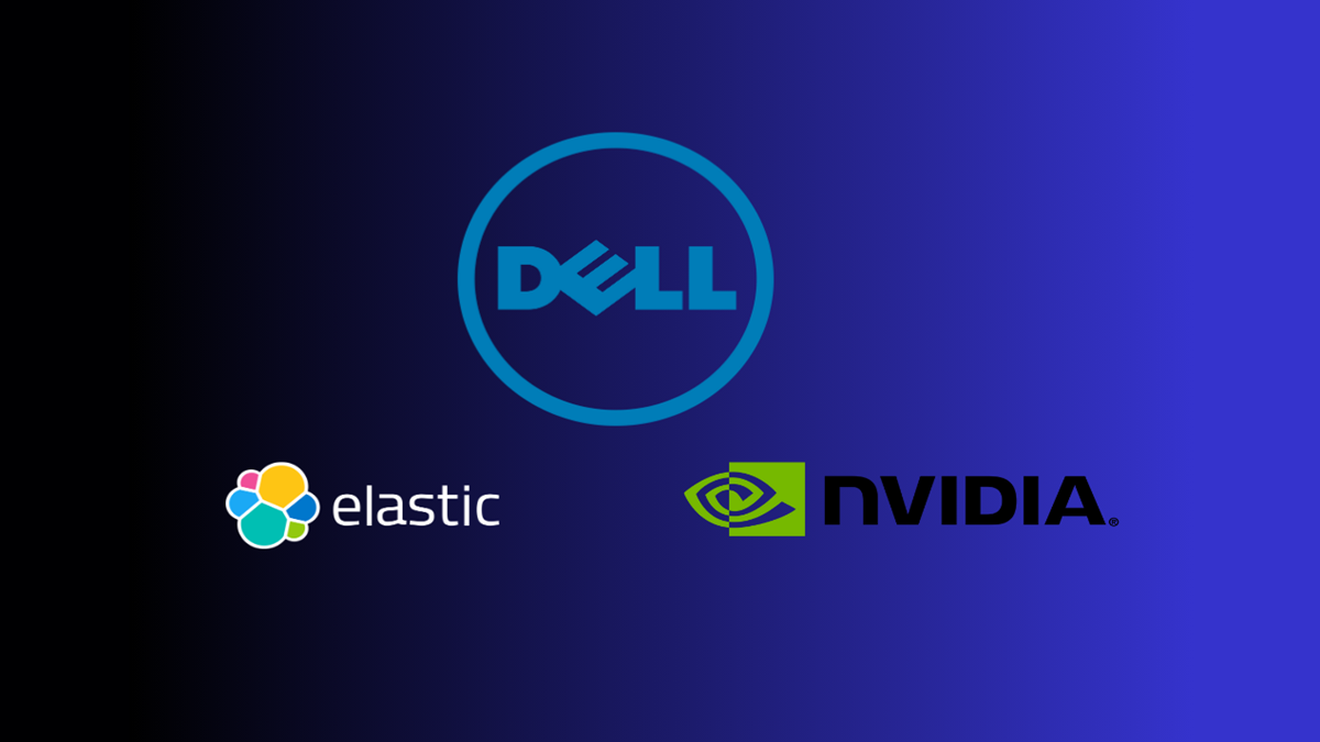 Dell, Elastic, and NVIDIA’s logos over a background with gradient black and violet colors