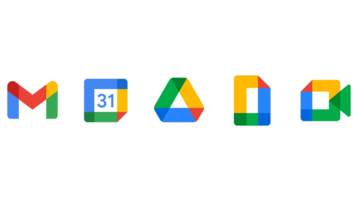 Icons for several core applications within the Google Workspace suite, including Gmail, Calendar, Drive, Docs, and Meet