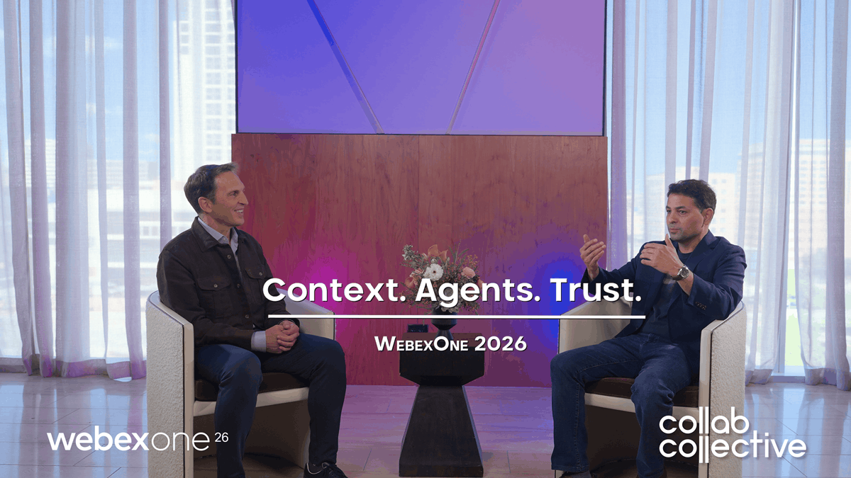 the Collab Collective’s Craig Durr talks with Amit Barave, VP and General Manager of Webex Suite at Cisco, at WebexOne 2026 in Austin, Texas