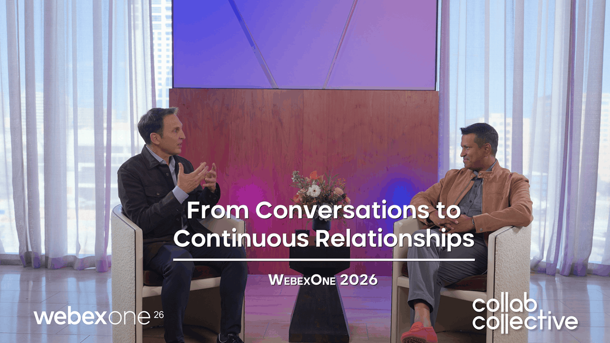 the Collab Collective’s Craig Durr speaks with Vinod Muthukrishnan, VP and General Manager of Webex Customer Experience at Cisco, at WebexOne 2026 in Austin, Texas