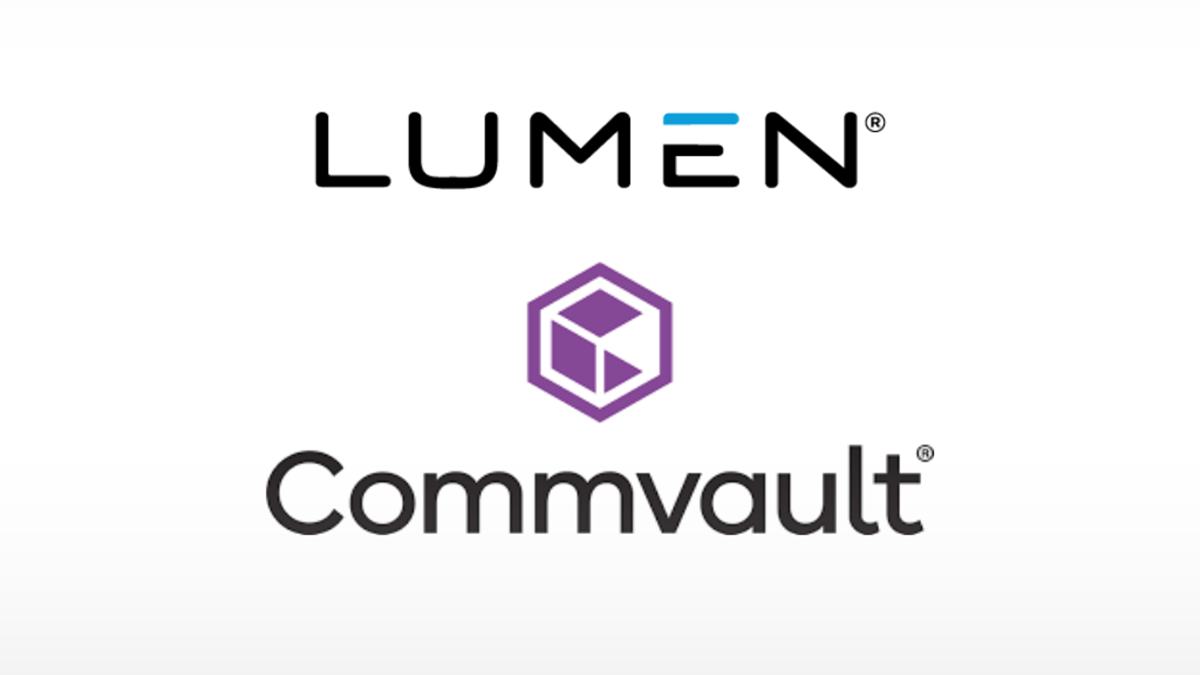 Lumen and Commvault’s logos over a white background with black gradient