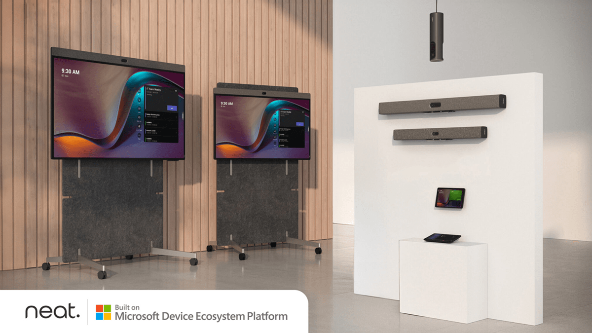 Neat devices displayed in a room with an announcement of being built on Microsoft’s MDEP