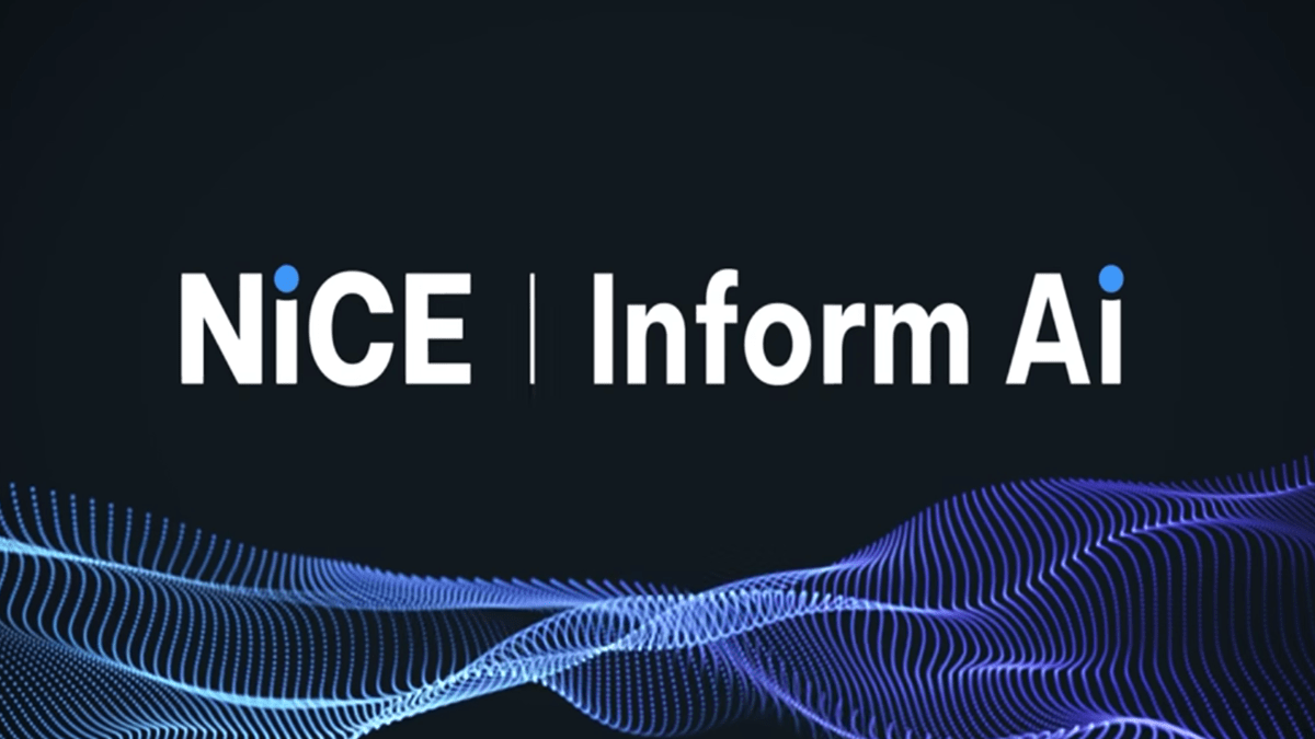 NiCE Inform AI logo featuring the NiCE branding with a stylized blue dot and a wave-like pattern in shades of blue on a dark background