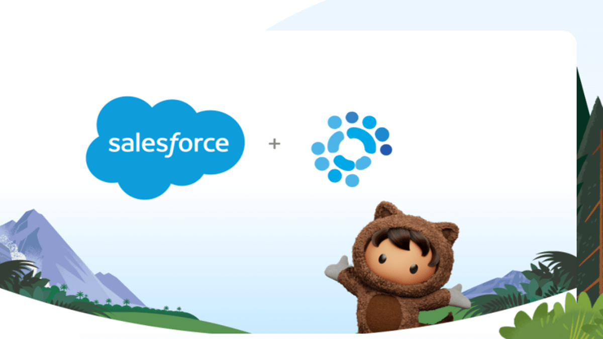 Salesforce and Waii logo on a background with graphics of nature
