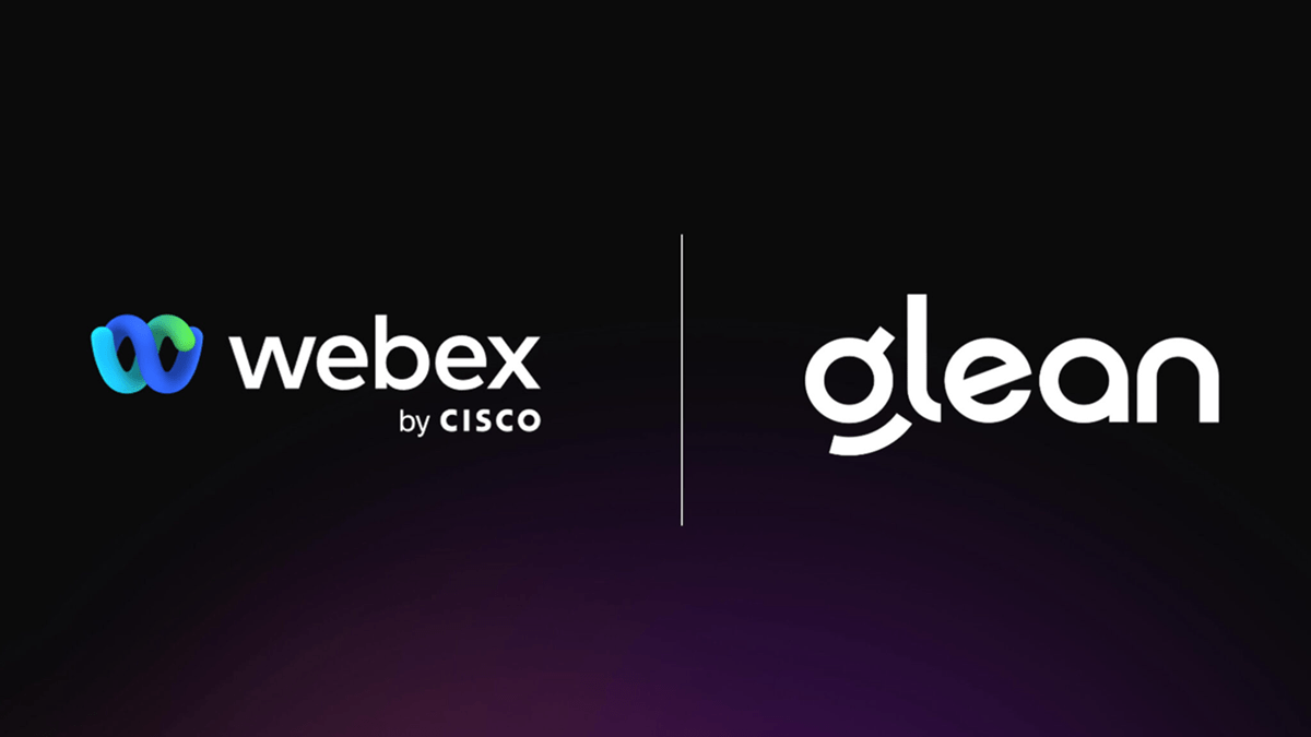 Webex by Cisco and Glean’s logos separated by a vertical white line over a dark background