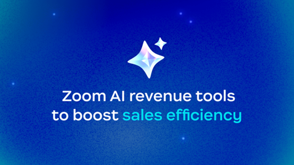 “Zoom AI revenue tools to boost sales efficiency” text on a background with dark blue and blue-green accents